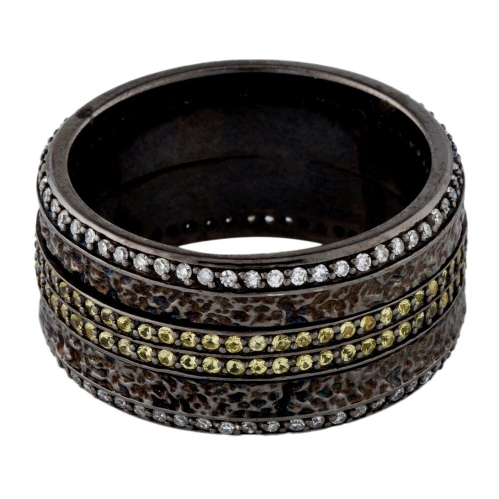 STEPHEN WEBSTER DIAMOND & YELLOW SAPPHIRE STERLING SS HIGHWAY SPINNER BAND RING